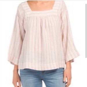 RACHEL ZOE 100% Linen Striped Top